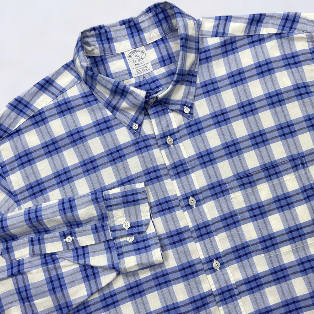 Brooks Brothers Men's Button Down Shirt Size 2XL Blue Paid Oxford Made In USA